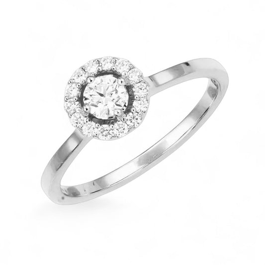 White Halo 0.6CT round solitaire pave band ring