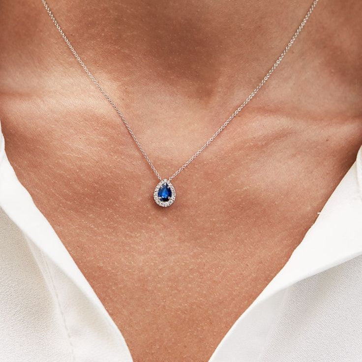 Blue Pear Stone Diamond Pendant