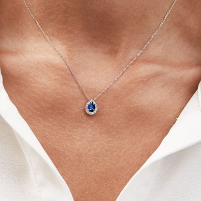 Blue Pear Stone Diamond Pendant