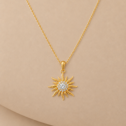 Discover the divine elegance of the Radiant Sunburst Diamond Om Pendant, meticulously crafted in your choice of exquisite 18K or 14K yellow gold. This radiant piece features a captivating sunburst motif, symbolizing energy and enlightenment, adorned with 17 sparkling brilliant-cut diamonds. Perfect for meaningful occasions or as a powerful, elegant daily signature accessory that harmoniously blends spirituality and luxury
