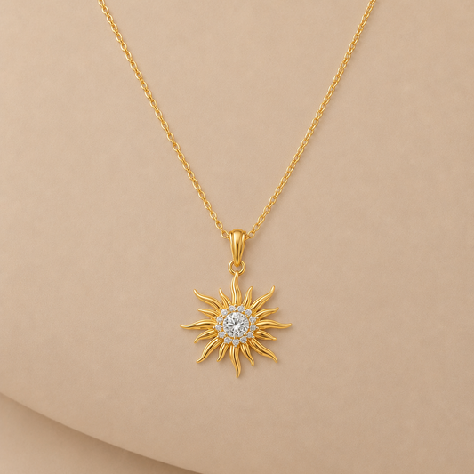 Discover the divine elegance of the Radiant Sunburst Diamond Om Pendant, meticulously crafted in your choice of exquisite 18K or 14K yellow gold. This radiant piece features a captivating sunburst motif, symbolizing energy and enlightenment, adorned with 17 sparkling brilliant-cut diamonds. Perfect for meaningful occasions or as a powerful, elegant daily signature accessory that harmoniously blends spirituality and luxury