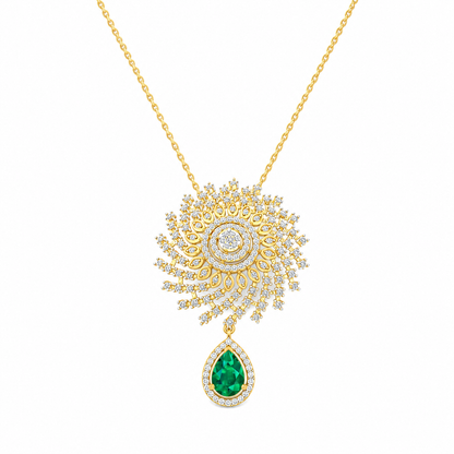 A masterful fusion of traditional mandala-inspired geometry and modern fine jewelry. This pendant uses intricate, multi-layered circular patterns and vibrant enamel to create a bold, cultural statement piece. Emphasizes the artistic and heritage aspect of the design rather than just the metal or stone.