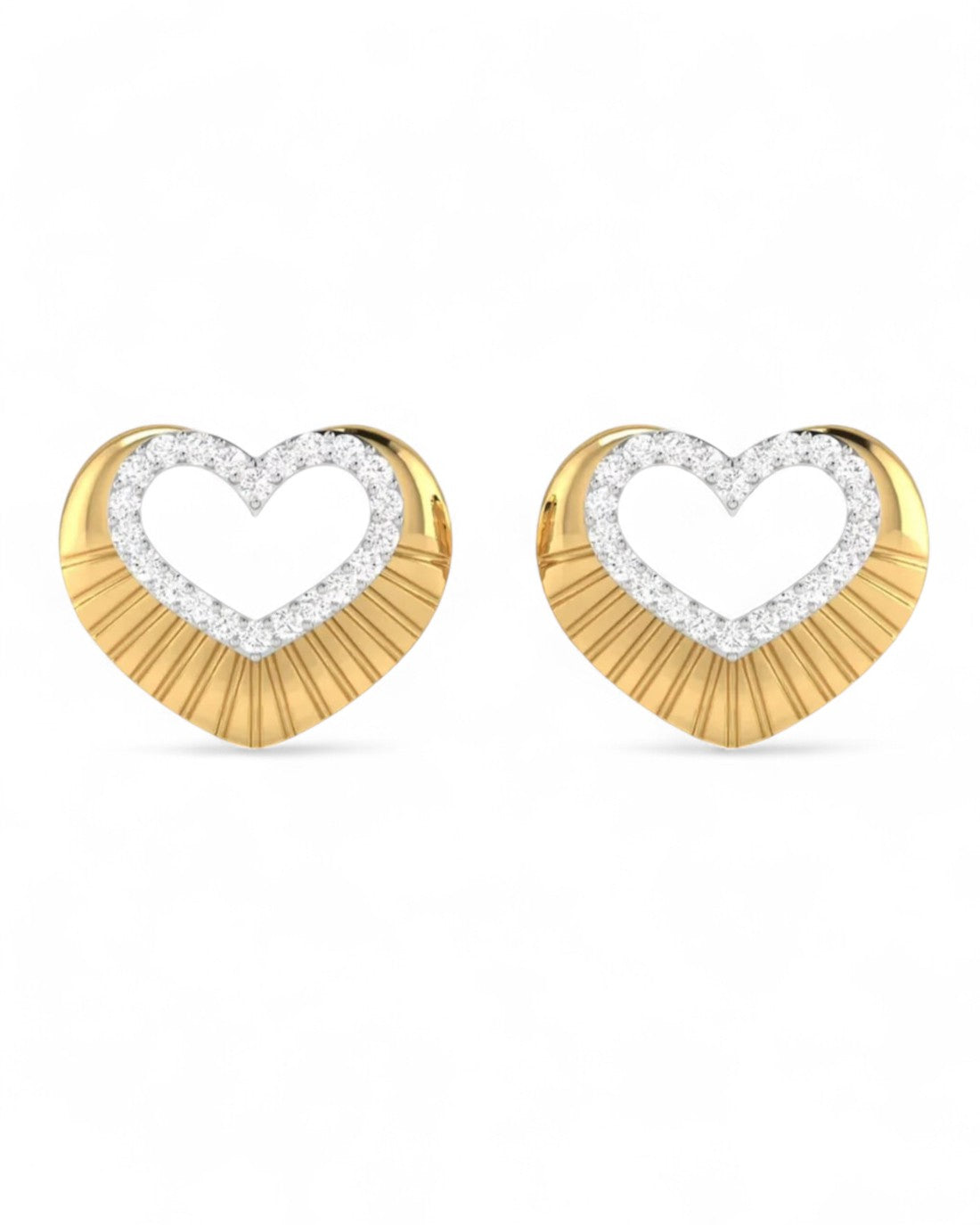 Sunray Diamond Heart Stud Earrings