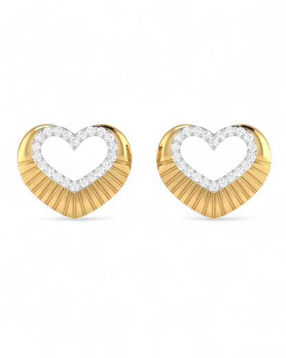 Sunray Diamond Heart Stud Earrings