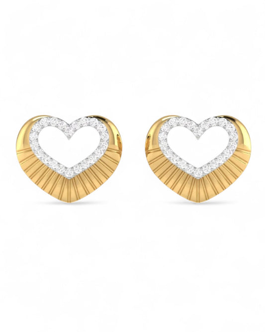 Sunray Diamond Heart Stud Earrings