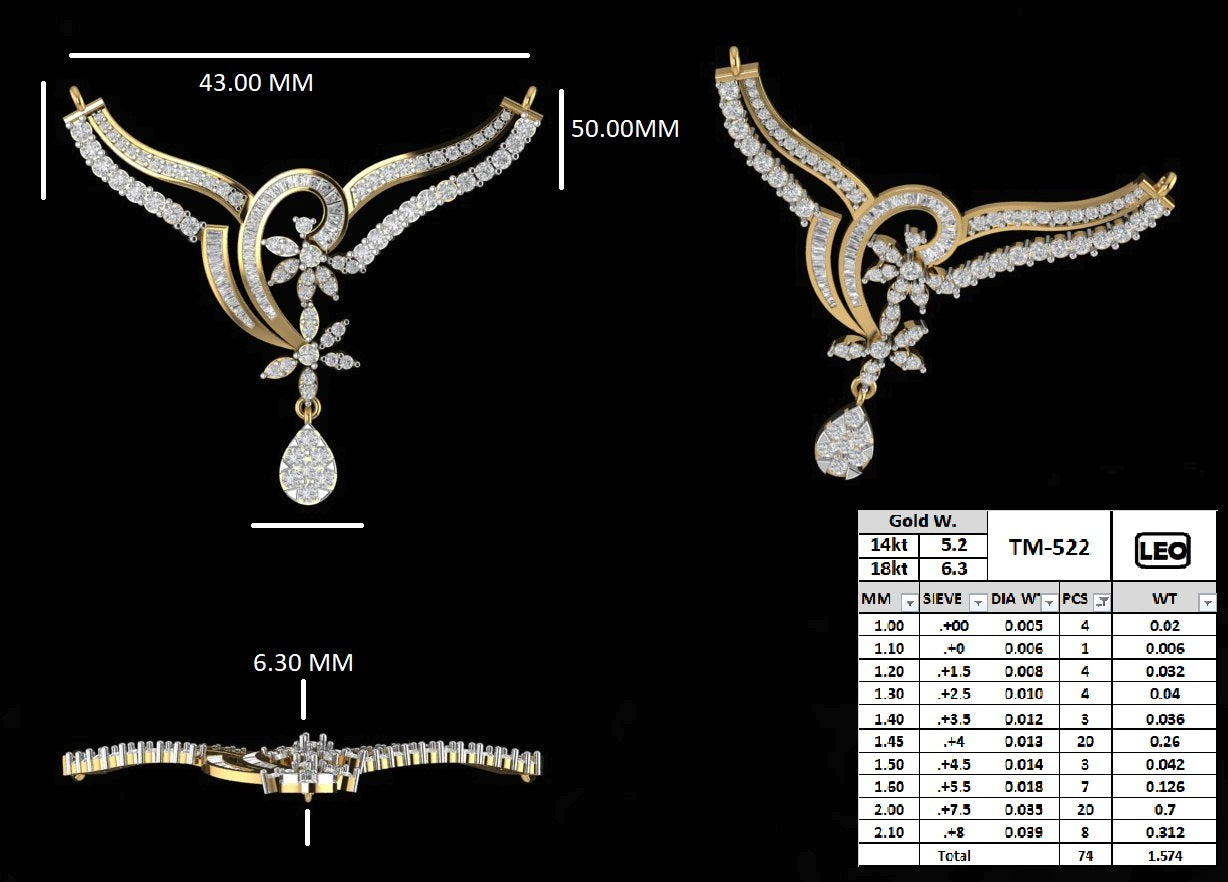 The Floral Swirl Heritage Diamond Mangalsutra Pendant