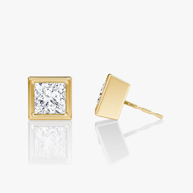 Princess Bezel Solitaire Stud Earrings