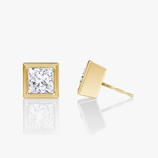 Princess Bezel Solitaire Stud Earrings