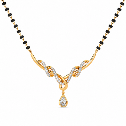 Discover The Graceful Intertwined Serpentine Diamond Mangalsutra Pendant, featuring an elegant vine-inspired design with 40 brilliant diamonds. Handcrafted in 14K or 18K gold, this artisan-made piece is the perfect blend of modern aesthetic and timeless luxury for special occasions.