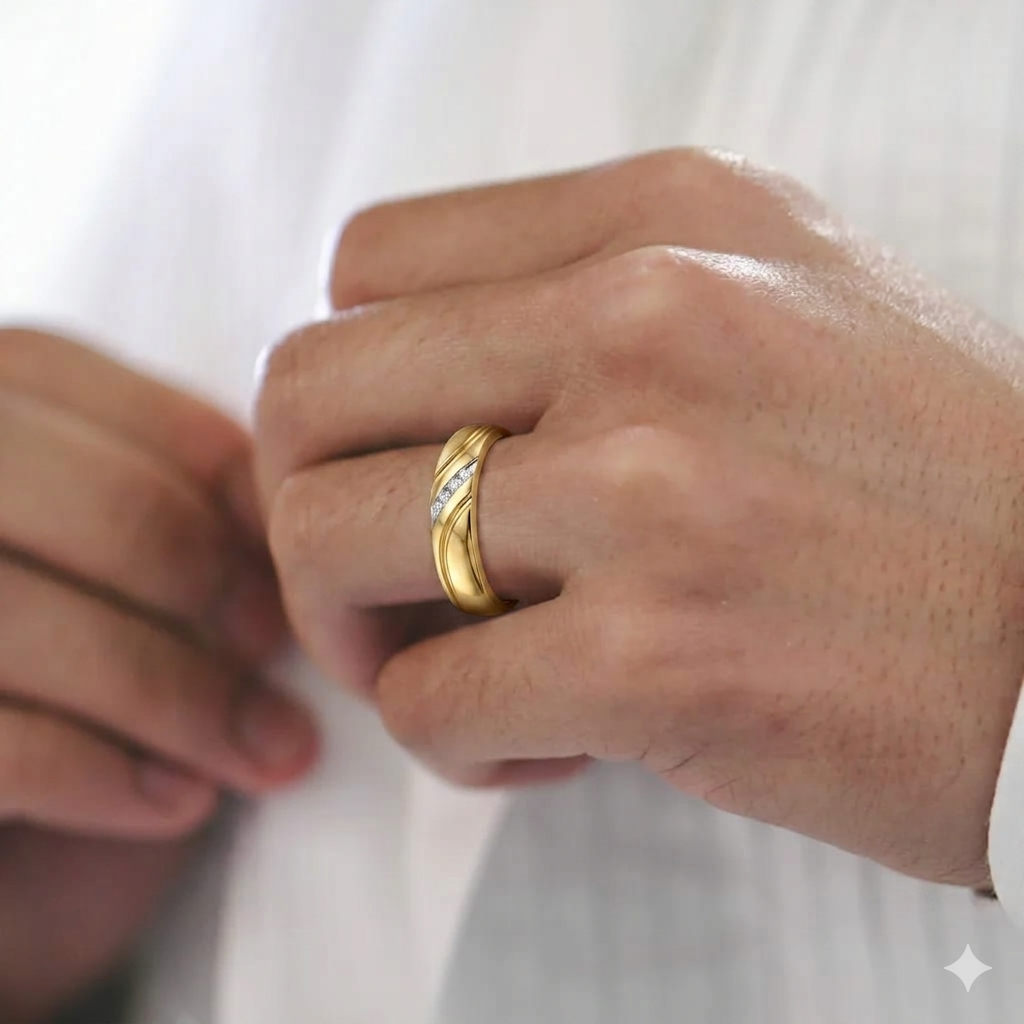 Discover The Minimalist Groove Diamond Band, an artisan-crafted piece in 14K or 18K gold. Featuring 3 brilliant-cut diamonds embedded in a sleek, diagonal groove, this modern ring is ideal for those seeking refined, everyday luxury. 