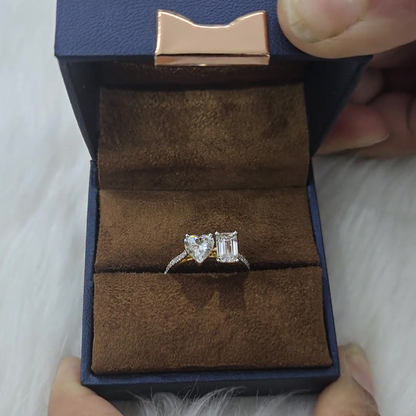 1carat Heart and 90cent Emerald Cut Two Solitaire Diamond Ring