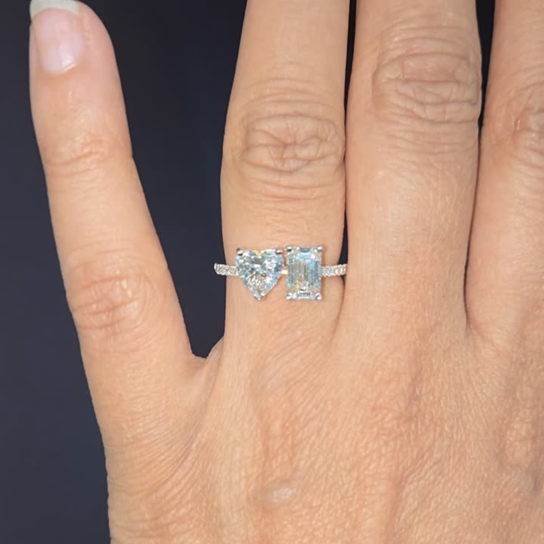 1carat Heart and 90cent Emerald Cut Two Solitaire Diamond Ring