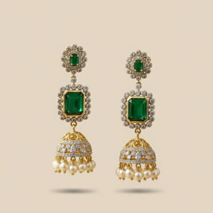 Green Gem Stone Bridal Jhumka Earrings