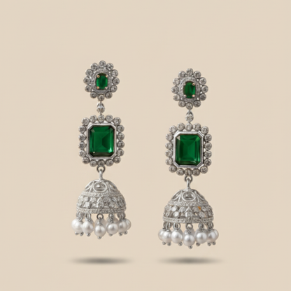 Green Gem Stone Bridal Jhumka Earrings
