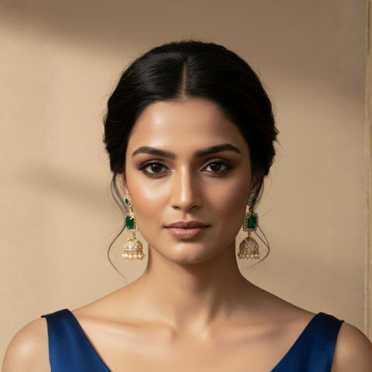 Green Gem Stone Bridal Jhumka Earrings