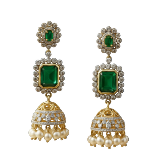 Green Gem Stone Bridal Jhumka Earrings