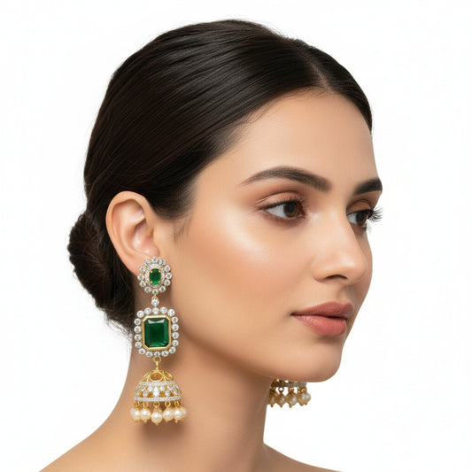 Green Gem Stone Bridal Jhumka Earrings