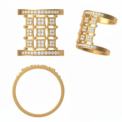 Geometric Grid Diamond Cocktail Ring