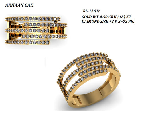 Multi Row Diamond Band Bold Statement Gold Ring