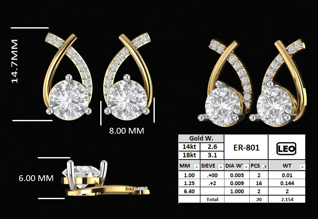 Elegant 2 Tone Gold Diamond Earrings