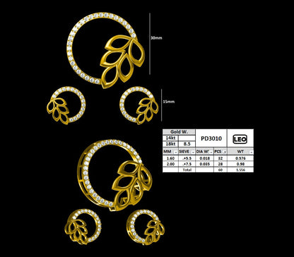Elegant Jewelry 14K/18K Gold Floral Pendant and Stud Earrings Set