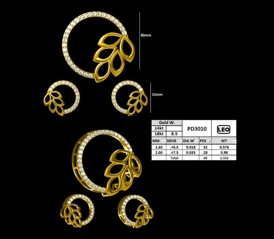 Elegant Jewelry 14K/18K Gold Floral Pendant and Stud Earrings Set