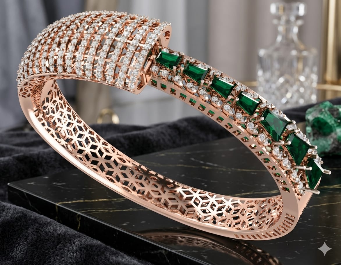 Regal Emerald & Diamond Statement Bangle