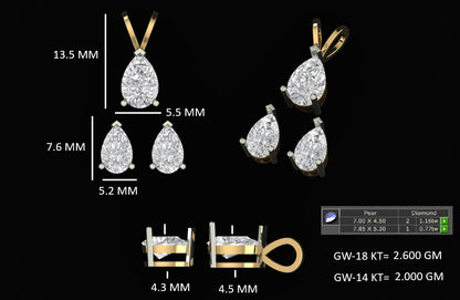 Timeless Pear-Cut Diamond Pendant and Earring Set