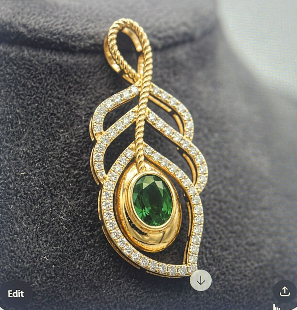 Peacock Feather Gemstone & Diamond Pendant