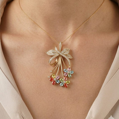 The Floral Bouquet Multi-Gemstone & Diamond Statement Pendant Cum Brooch