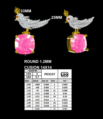 Whimsical Bird Pink Cushion-Cut Gemstone Brooch