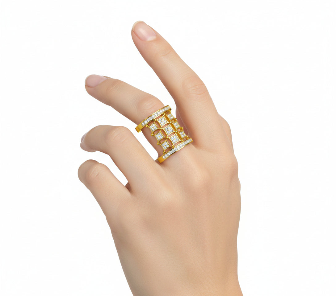 Geometric Grid Diamond Cocktail Ring