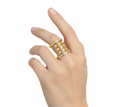 Geometric Grid Diamond Cocktail Ring
