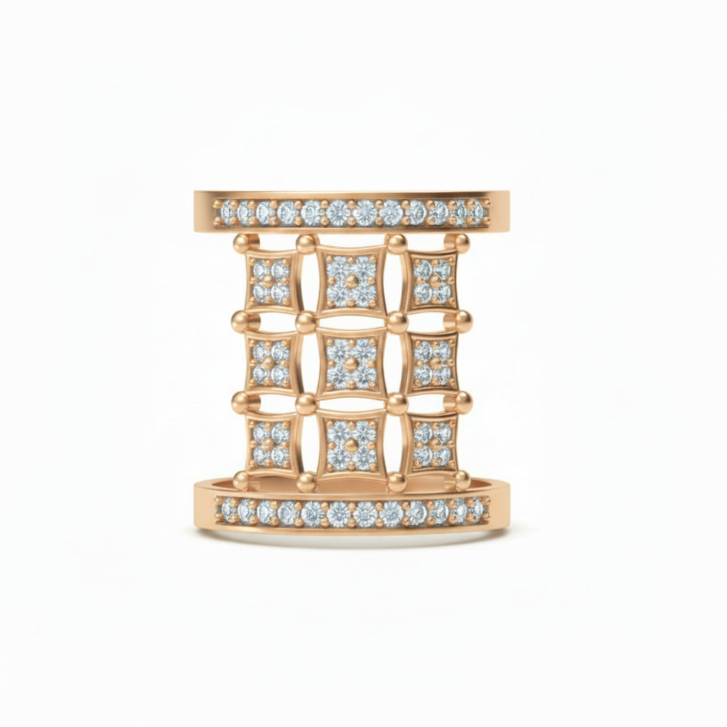 Geometric Grid Diamond Cocktail Ring