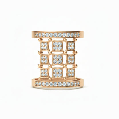 Geometric Grid Diamond Cocktail Ring