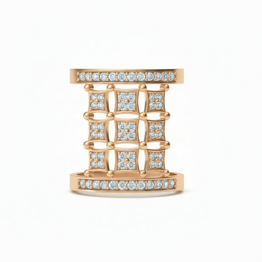 Geometric Grid Diamond Cocktail Ring