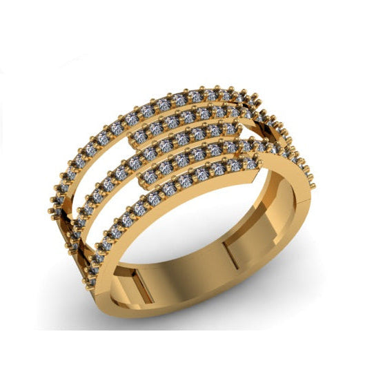 Multi Row Diamond Band Bold Statement Gold Ring