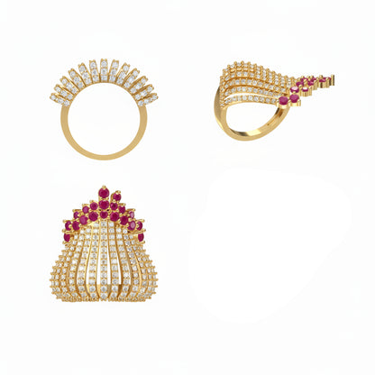 Ruby and Diamond Crown Ring Royal Designer Piece
