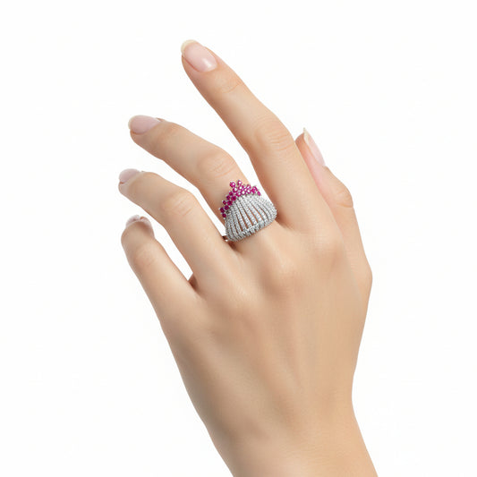 Ruby and Diamond Crown Ring Royal Designer Piece