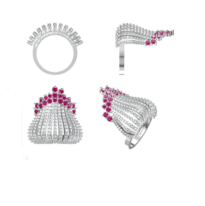 Ruby and Diamond Crown Ring Royal Designer Piece