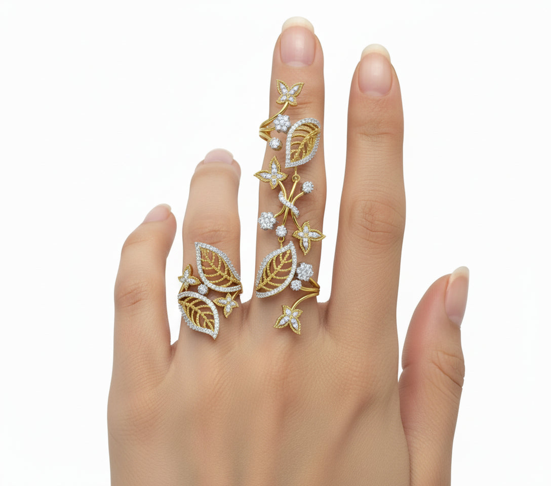 Nature Inspired Floral Leaf Diamond Ring