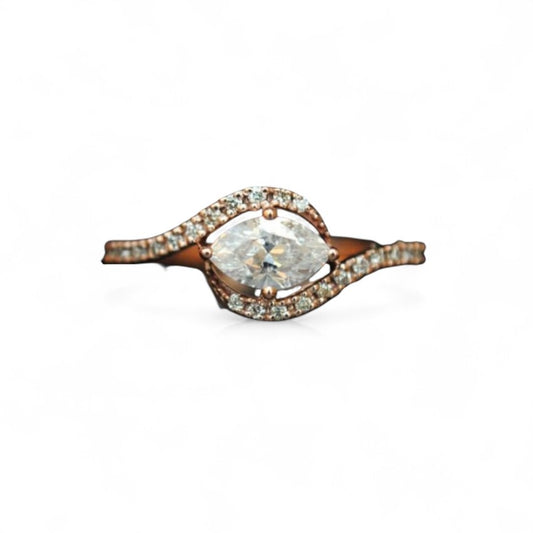 White Halo 0.5CT marquise solitaire pave band ring