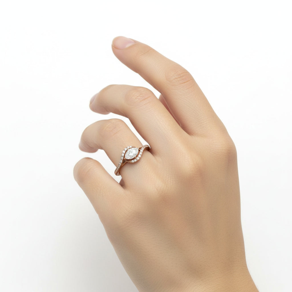 White Halo 0.5CT marquise solitaire pave band ring