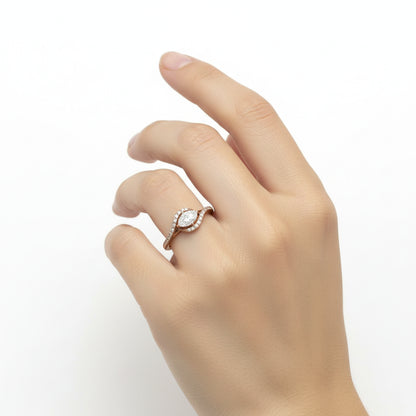 White Halo 0.5CT marquise solitaire pave band ring