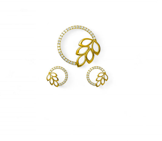 Elegant Jewelry 14K/18K Gold Floral Pendant and Stud Earrings Set