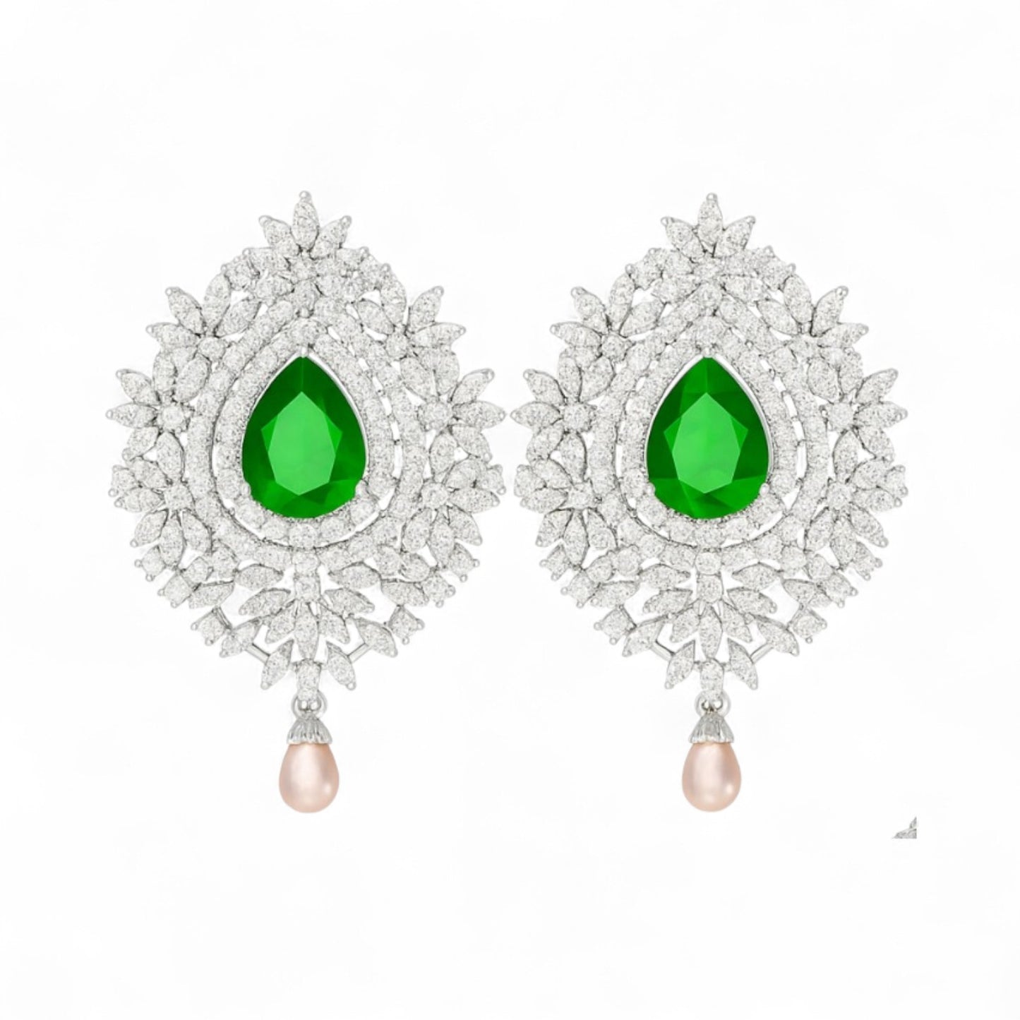 Luxury Emerald Green Diamond Statement Earrings