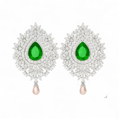 Luxury Emerald Green Diamond Statement Earrings