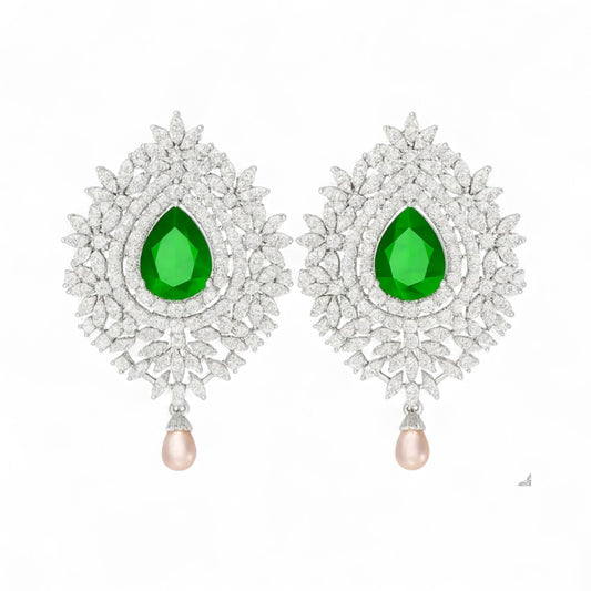 Luxury Emerald Green Diamond Statement Earrings