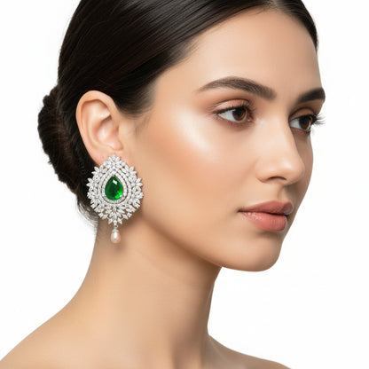 Luxury Emerald Green Diamond Statement Earrings