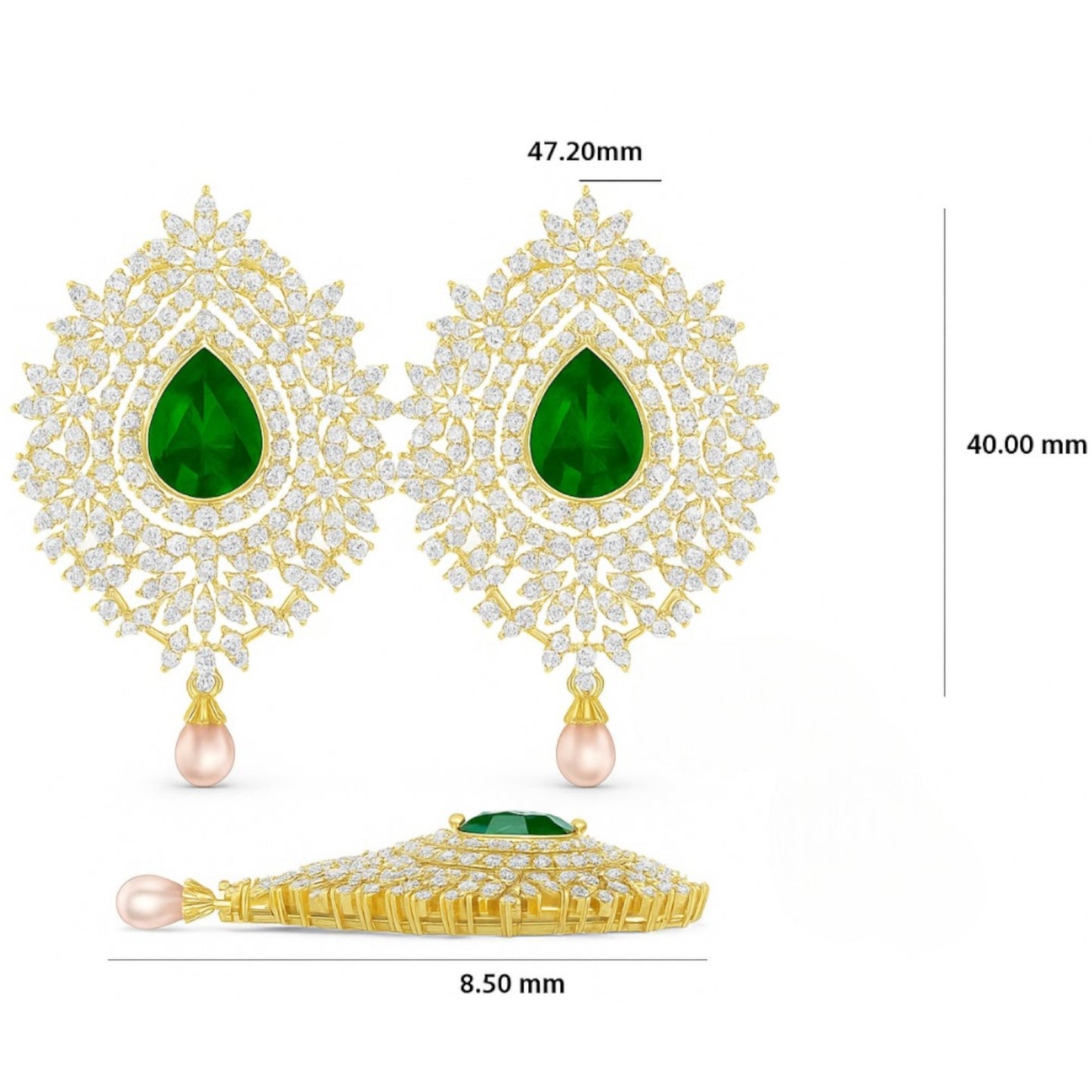 Luxury Emerald Green Diamond Statement Earrings